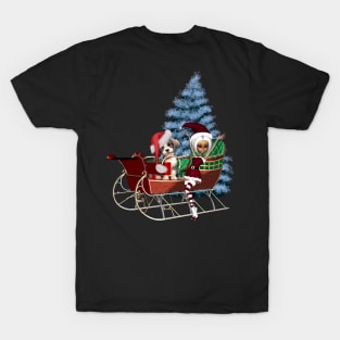 Cute christmas puppy and elf in the moonlight T-Shirt